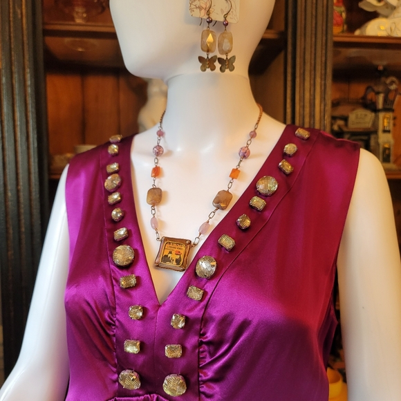 ANTONIO MELANI Dresses & Skirts - Antonio Melani Beaded Fuscia Silk Dress Sz 14